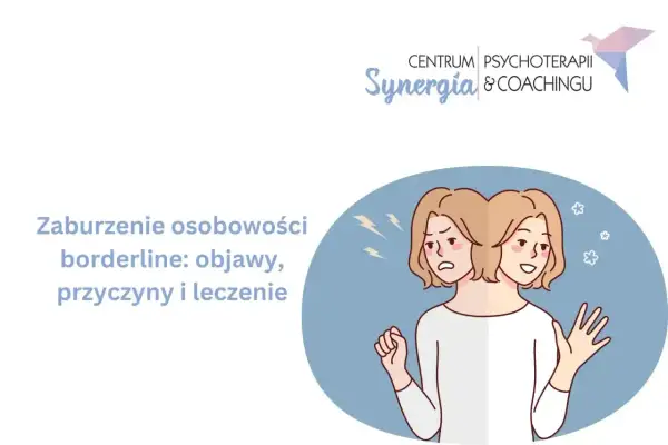 Ilustracja przedstawia osobę z dwoma twarzami, symbolizującą zmienne nastroje i trudności w relacjach, które mogą być objawy zaburzenia borderline.