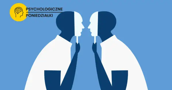 Dwie postacie trzymają maski, symbolizujące ukrywanie prawdziwej twarzy. Czy to obraz socjopaty w związku?